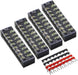 Terminal Block and Strip - 12Pcs (6 Sets) 4 Positions Dual Row 600V 25A Screw Terminal Strip Blocks with Cover + 400V 25A 4 Positions Pre-Insulated Terminals Barrier Strip Black & Red