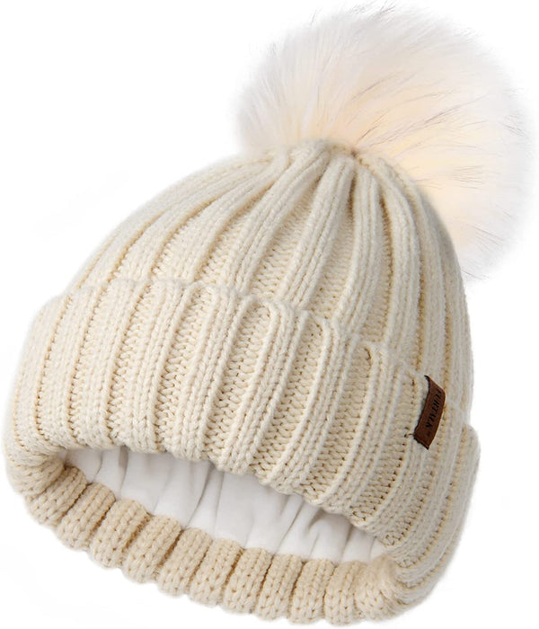 FURTALK Womens Winter Knitted Beanie Hat with Faux Fur Pom Warm Knit Skull Cap Beanie for Women…