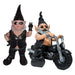 Homestyles Peace Sign "Biker Babe & Dude" the Biker Gnome Riding His Black Bike in Leather Motorcycle Gear Large Outdoor Garden Statue 14.5"H and 12"H