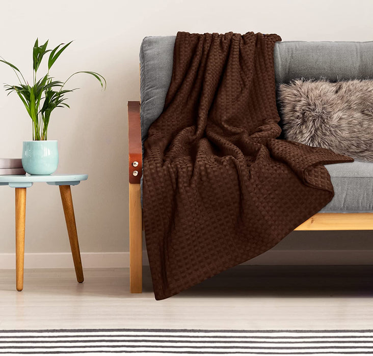 Cotton Waffle Blanket 300 GSM (Brown - 90X108 Inches) Soft Lightweight Breathable Bed Blanket King Size Layering Any Bed for All Season