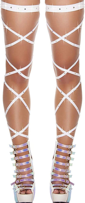 Women Criss Cross Sparkle Glitter Rhinestone Crystal over Knee Thigh High Stockings