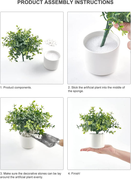 Fake Plants in Ceramic Pot, 3 Pack Potted Artificial Eucalyptus Plants for Home Decor Indoor Faux Green Rosemary for Desk Shelf Coffee Centerpiece Bathroom Office Decor