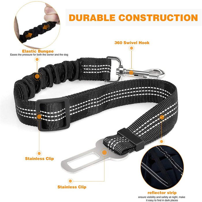 Dog Seat Belt, 2 Pack Adjustable Pet Car Seatbelt High Elasticity Bungee Safety Belt Connect to Dog Harness in Vehicle Car Trip for Small Medium Large Dogs Daily Use
