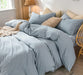 Bedding Duvet Cover Set 100% Washed Cotton Linen like Textured Breathable Durable Soft Comfy (Cornflower Blue, Queen)