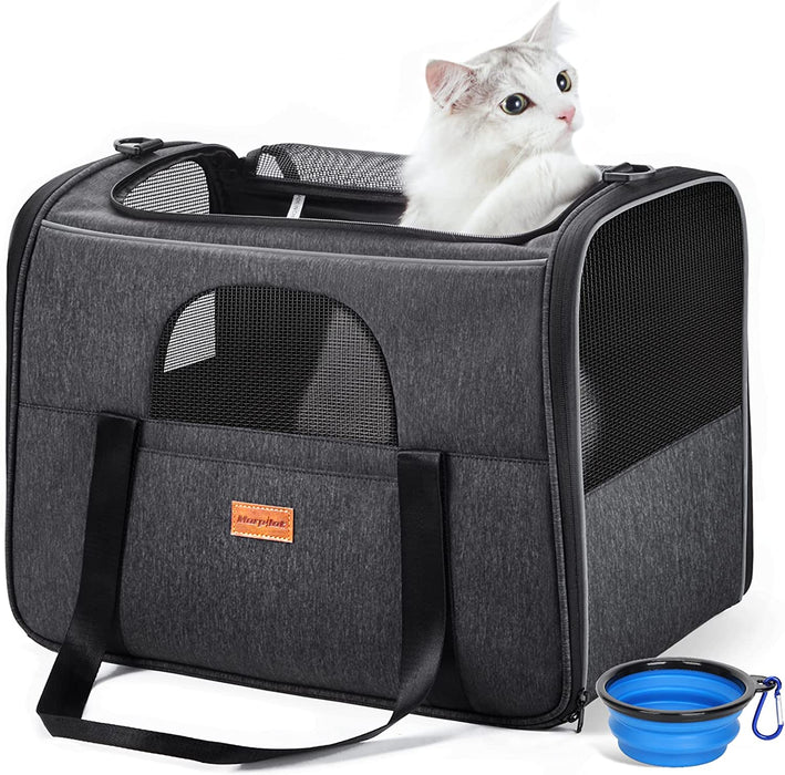Dog Carrier  Cat Carrier Pet Travel Carrier Bag Airline Approved Folding Fabric Pet Carrier for Small Dogs Puppies Medium Cats, W/Locking Safety Zippers, Foldable Bowl
