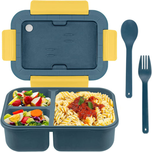 Bento Box, Bento Box for Adults, 49 OZ 3 Compartments Bento Lunch Box with Spoon & Fork, Leakproof Bento Box, Microwave Safe