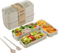 Bento Box Lunch Box for Adults Kids,  3-In-1 Compartment Containers - Wheat Straw, Leakproof Eco-Friendly Bento Lunch Box Meal Prep Containers Microwave Safe (Beige)