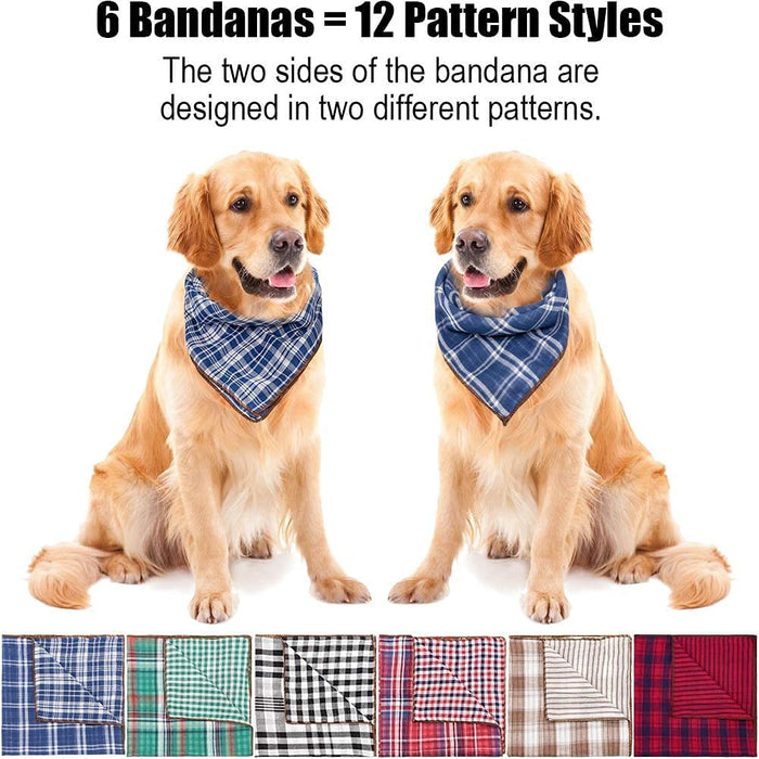 Dog Bandanas - 6PCS Birthday Gift Washable Green Black Blue Red Square Plaid Printing Christmas Dog Bib Double Reversible Kerchief Scarf Adjustable Accessories for Small to Large Dog Puppy Cat