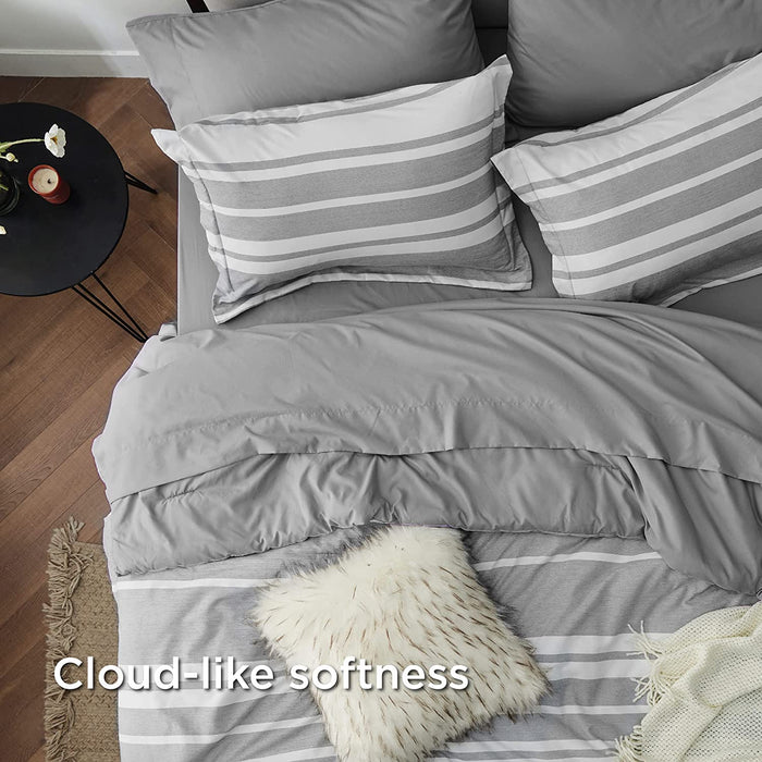 Bedsure Bed in a Bag Full Size 7-Piece Gray White Striped Bedding Comforter Sets All Season Bed Set, 2 Pillow Shams, Flat Sheet, Fitted Sheet and 2 Pillowcases