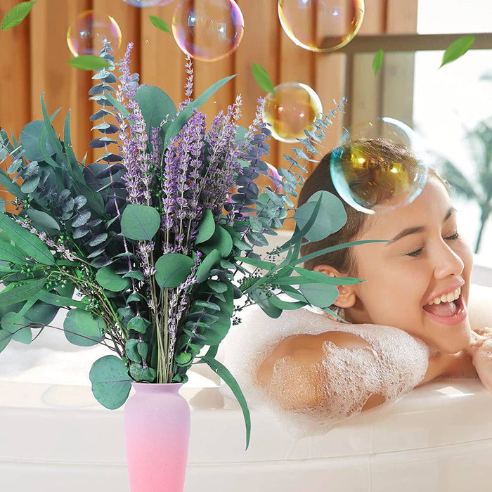 52 PCS Mix Dried Eucalyptus & Lavender Flowers Bundles for Shower, 17'' Natural Real Hanging Silver Dollar Eucalyptus Leaves Stem, Fresh Shower Plants, Fragrance, Home Wedding Decor