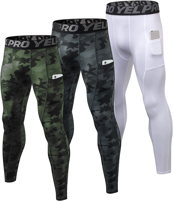 3 Pack Men'S Compression Pants Cool Dry Athletic Tights Sport Leggings with Pocket Baselayer for Running Football Yoga