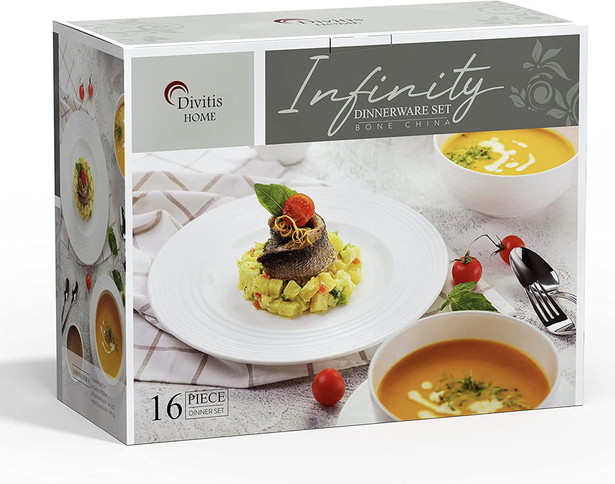Infinity Bone China Dinnerware Set 16Pcs, round Plates (Soup Bowls, Dinner Plates, Salad Plates), Dinnerware Sets, Dinner Plates, Plates and Bowls Sets (Infinity)