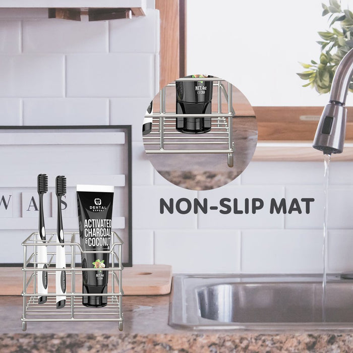 Toothbrush Holder 5 Slots, Stainless Steel Rustproof Toothpaste Holder Stand for Drawers and Bathroom Perfect Storage Organizer for Razors, Facial Wash and Finger Toothbrush, Silver