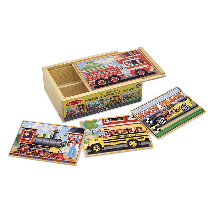 Vehicles 4-In-1 Wooden Jigsaw Puzzles in a Storage Box (48 Pcs) | Fsc-Certified Materials