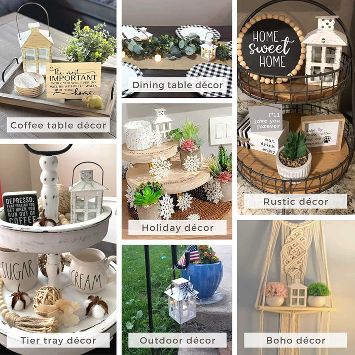 Rustic Farmhouse White Candle Holder (5 Inch), Wedding, Centerpiece Table, Home, Shelf Decor Lantern