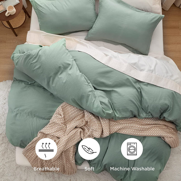 Bedsure Sage Green Duvet Cover Queen Size - Soft Prewashed Queen Duvet Cover Set, 3 Pieces, 1 Duvet Cover 90X90 Inches with Zipper Closure and 2 Pillow Shams