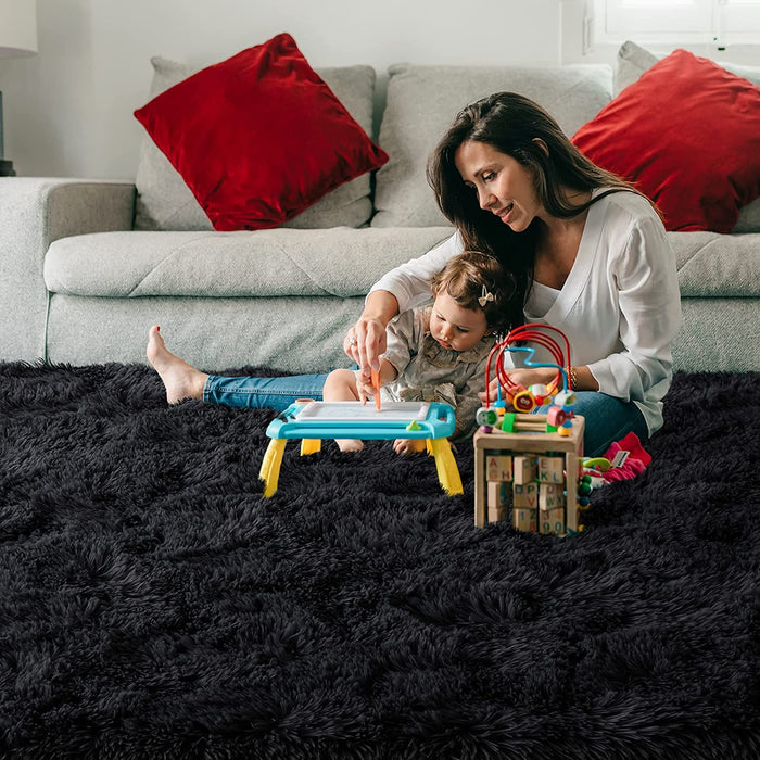 Soft Shaggy Area Rugs for Bedroom, 4X6 Feet, Fluffy Indoor Modern Plush Carpets for Living Room Kids Room Nursery Home Decor, Upgrade Anti-Skid Rectangular Fuzzy Rug, Black