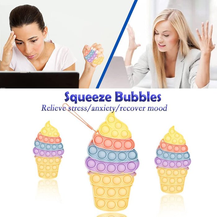 Fidgets Bubble Toys Packs, Pop Push Bubble Popper Fidget Toys Sensory Ice Cream Toys Set It with Lanyard, Silicone Anxiety Stress Relief Toys for Autism Special Needs Child Older (Ice Cream)