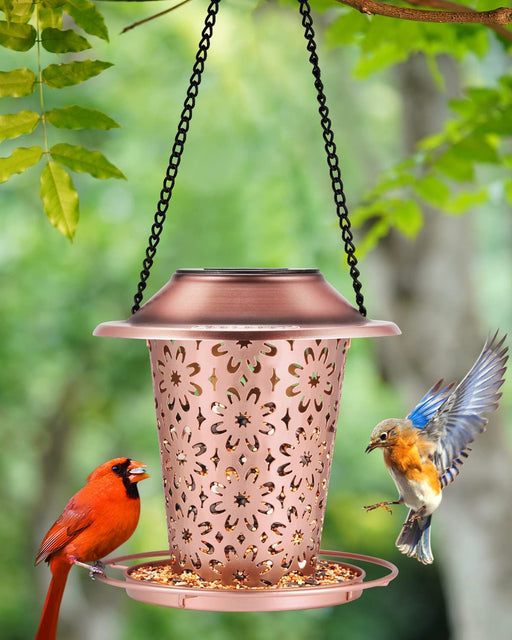 Bird Feeders for Outdoors Hanging Solar Bird Feeder Garden Lantern for outside Patio Decoration Gift for Wild Bird Lovers Metal Easy to Clean and Fill