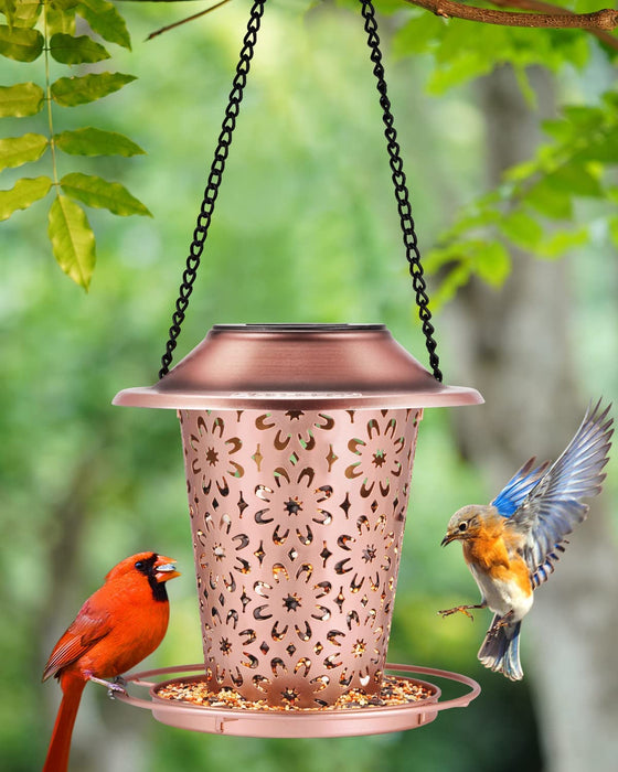Bird Feeders for Outdoors Hanging Solar Bird Feeder Garden Lantern for outside Patio Decoration Gift for Wild Bird Lovers Metal Easy to Clean and Fill