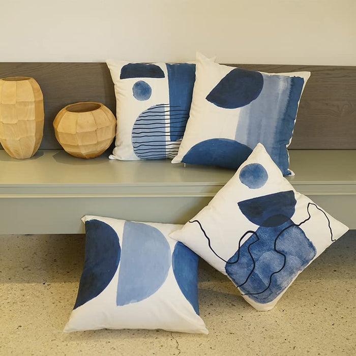Navy Blue Throw Pillows for Couch Set of 4 Boho Decorative Pillow Covers White Modern Abstract Geometric Cushion Cover for Bed Bedroom Sofa Velvet Pillowcase 18X18 Inch Aesthetic Minimalist Home Décor