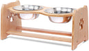 Raised Pet Bowls for Cats and Dogs, Adjustable Bamboo Elevated Dog Cat Food and Water Bowls Stand Feeder with 2 Stainless Steel Bowls and anti Slip Feet (Height 5.1" to 7.5" to 10")