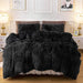 Plush Fluffy Duvet Cover Oeko-Tex Certified Luxury Ultra Soft Shaggy Crystal Velvet Bedding Set 3 Pieces(1 Duvet Cover + 2 Pillow Shams) Zipper Closure(Queen, Black)