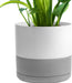 6Inch Modern Cylinder Matte Ceramic Planter Pot with Drainage Hole and Saucer , Planter Pot for Indoor Outdoor Plants Flowers , White/Gray