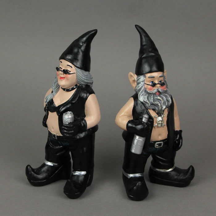 Zeckos Gnoschitt and Gnofun Thirsty Biker Garden Gnome Statues 7.5 Inches High