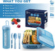 Bento Box for Adults, 1700ML Lunch Bento Box for Kids Childrens with Spoon&Fork&Knife&Water Bottle - Bpa-Free,Leak-Proof for On-The-Go Meal,Lunch Containers Microwave/Dishwasher Safe (Blue)