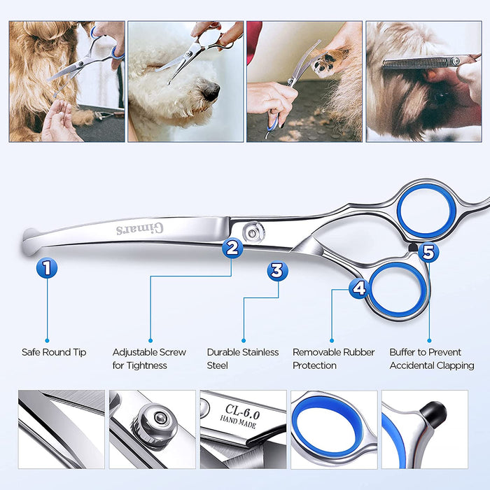 Professional 4CR Stainless Steel Safety round Tip 6 in 1 Dog Scissors for Grooming, Heavy Duty Titanium Coated Pet Grooming Scissor for Dogs, Cats and Other Animals