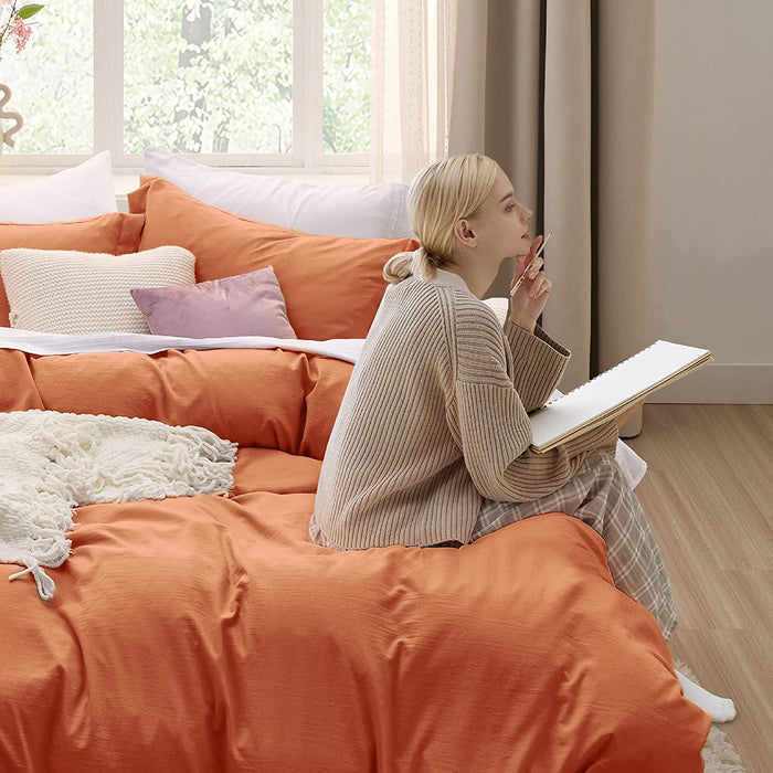 Bedsure Burnt Orange Duvet Cover Queen Size - Soft Prewashed Queen Duvet Cover Set, 3 Pieces, 1 Duvet Cover 90X90 Inches with Zipper Closure and 2 Pillow Shams