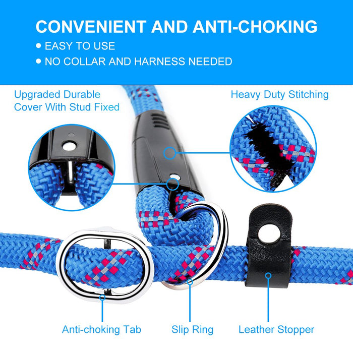 Slip Lead Dog Leash, Anti-Choking with Traffic Padded Two Handles, Reflective Strong Sturdy Heavy Duty Rope Leash, 6FT Dog Training Leash for Medium Large Dogs(6' Navy Blue)