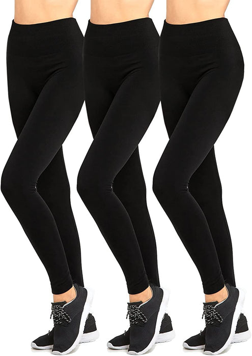 Leggings - Women'S Fleece Lined Solid Color High Waist Full Length Winter Leggings