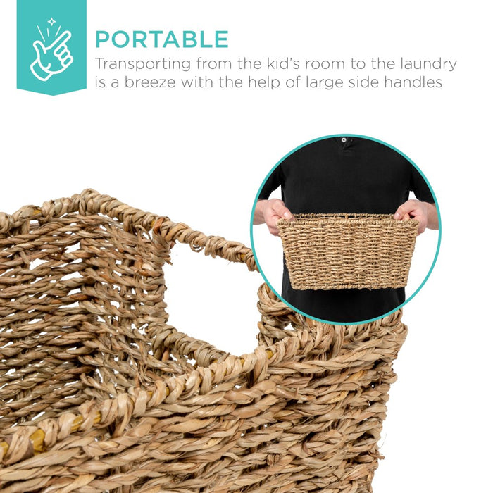 Set of 4 Multipurpose Stackable Seagrass Storage Laundry Organizer Baskets W/ Handles - Natural