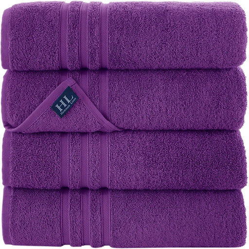 Purple Bath Towels – 4 Pieces Luxurious Turkish Cotton Bath Towels – Quick Dry and Soft Towel Set for Daily Use