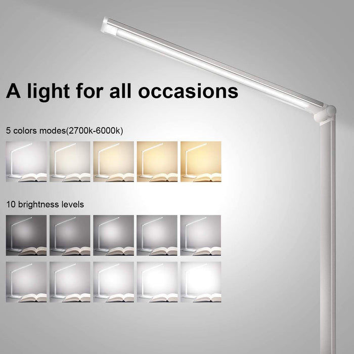 LED Desk Lamp Dimmable Table Lamp Reading Lamp with USB Charging Port, 5 Lighting Modes, Sensitive Control, 30/60 Minutes Auto-Off Timer, Eye-Caring Office Lamp