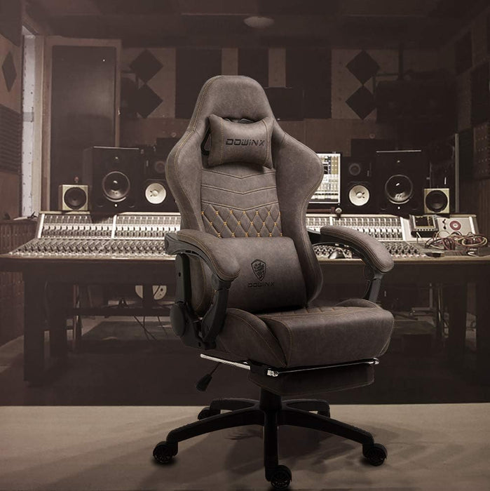 Gaming Chair Office Chair PC Chair with Massage Lumbar Support, Vintage Style PU Leather High Back Adjustable Swivel Task Chair with Footrest (Brown)