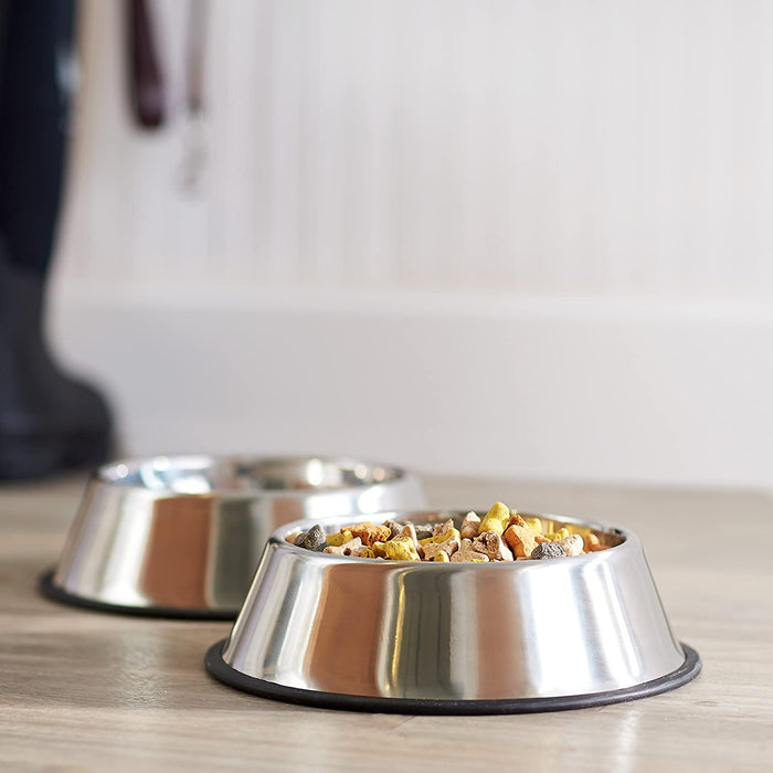 Stainless Steel Pet Dog Water and Food Bowl, Set of 2 (11 X 3 Inches)