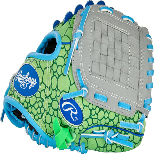 2022 Players Series Dino Baseball Glove Mitts, Green, Gray and Blue, 9 In, Right Hand Throw