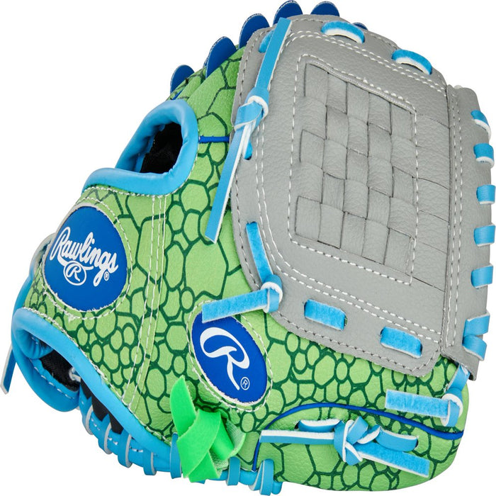 2022 Players Series Dino Baseball Glove Mitts, Green, Gray and Blue, 9 In, Right Hand Throw