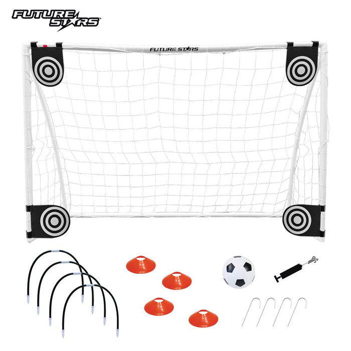 Future Stars 6 Ft. Super Soccer Goal Combo Set - 1 6Ft Soccer Net, 1 Junior Soccer Ball, 4 Targets, 4 Cones, 4 Arches and Pump with Pin! Instant Soccer Game in a Box!
