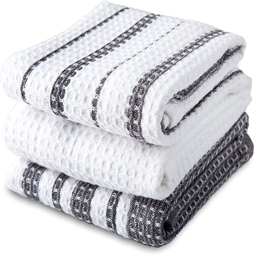 Sticky Toffee Cotton Waffle Weave Kitchen Towels, Gray, 3 Pack, 28 in X 16 In