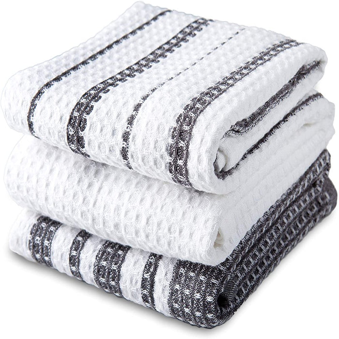 Sticky Toffee Cotton Waffle Weave Kitchen Towels, Gray, 3 Pack, 28 in X 16 In