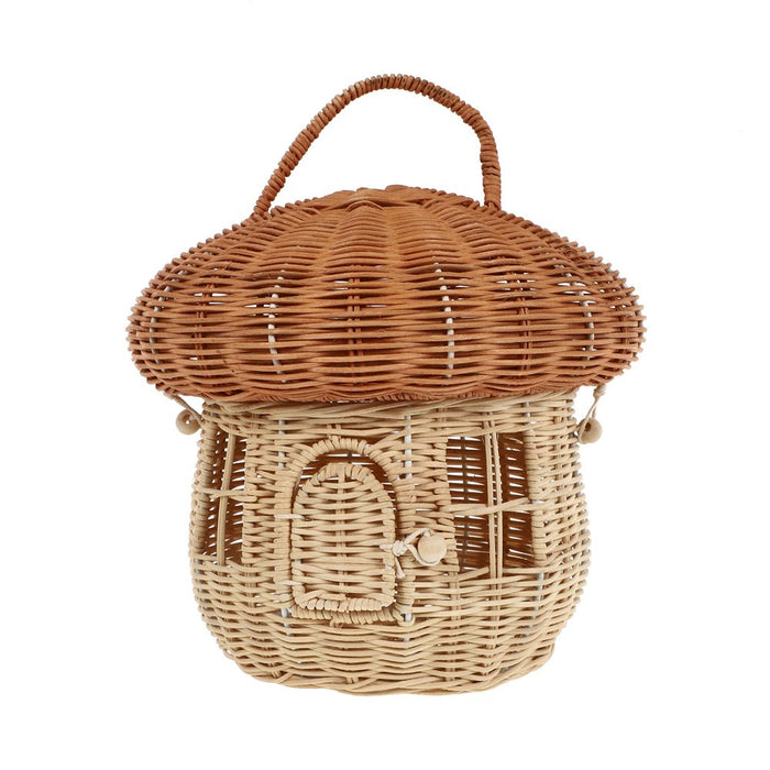 1Pc Hand Woven Rattan Mushroom Shape Storage Basket Lovely Desktop Adornment