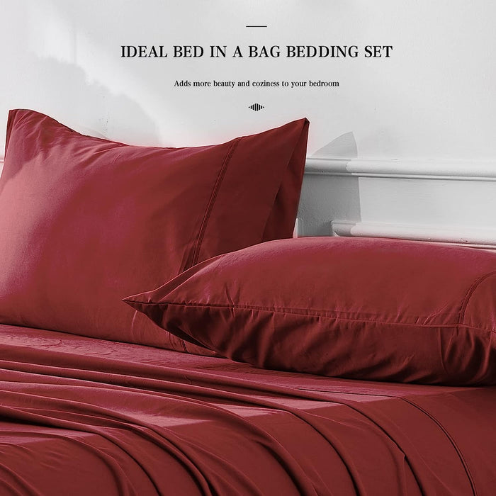 Full Size 7 Pieces Bed in a Bag Bedding Set - Lightweight Red Comforter Set, All Season Ultra Soft down Alternative Bedding Comforter Set with Comforter, Pillowcases, Flat Sheet, Fitted Sheet