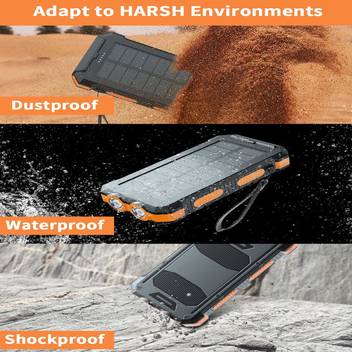 Durecopow 30000Mah Solar Charger for Cell Phone Iphone, Portable Solar Power Bank with Dual 5V USB Ports, 2 Led Light Flashlight, Compass Battery Pack for Outdoor Camping Hiking (Orange)