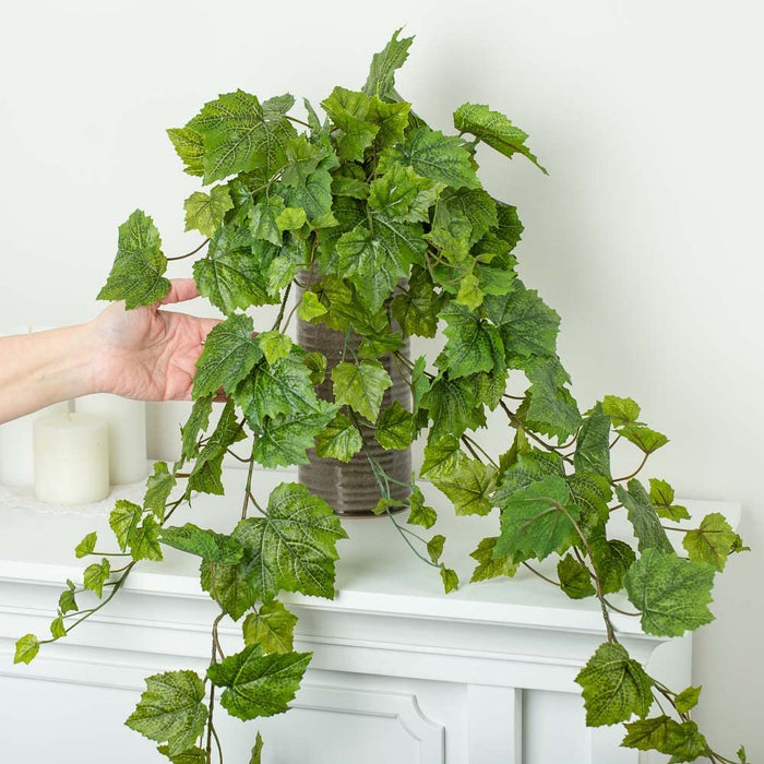 Grape Leaf Cascading Artificial Ivy Vine Bush Greenery - Indoor/Outdoor Tuscany Vineyard Winery Hanging Grape Leaves Plant for Home Porch or Patio Decor (39" L)