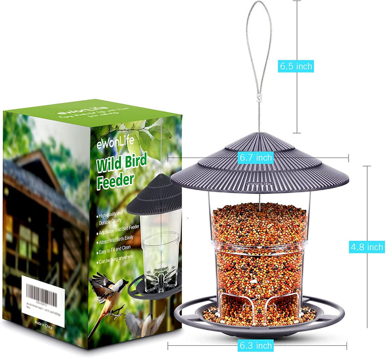 Bird Feeders, Bird Feeder for outside Outdoors Hanging, Squirrel Proof, Easy Clean and Fill, Adjustable Feeder with Sturdy Wire and Roof, Plastic, for Garden, Backyard, Terrace(25 Oz/Pack)