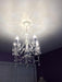 the Original 4 Light Crystal White Hardwire Flush Mount Chandelier H17.5”Xw15”, White Metal Frame with Clear Glass Stem and Clear Acrylic Crystals & Beads That Sparkle Just like Glass